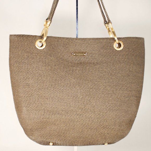 ERIC JAVITZ Black & Metallic Gold Woven Tote, Chunky Gold Accents, Medium Size - Picture 5 of 16